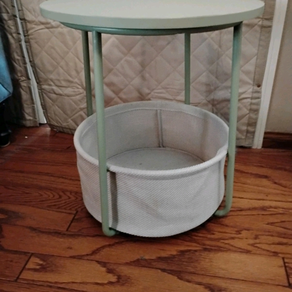 Modern Green Side Table with Storage Basket